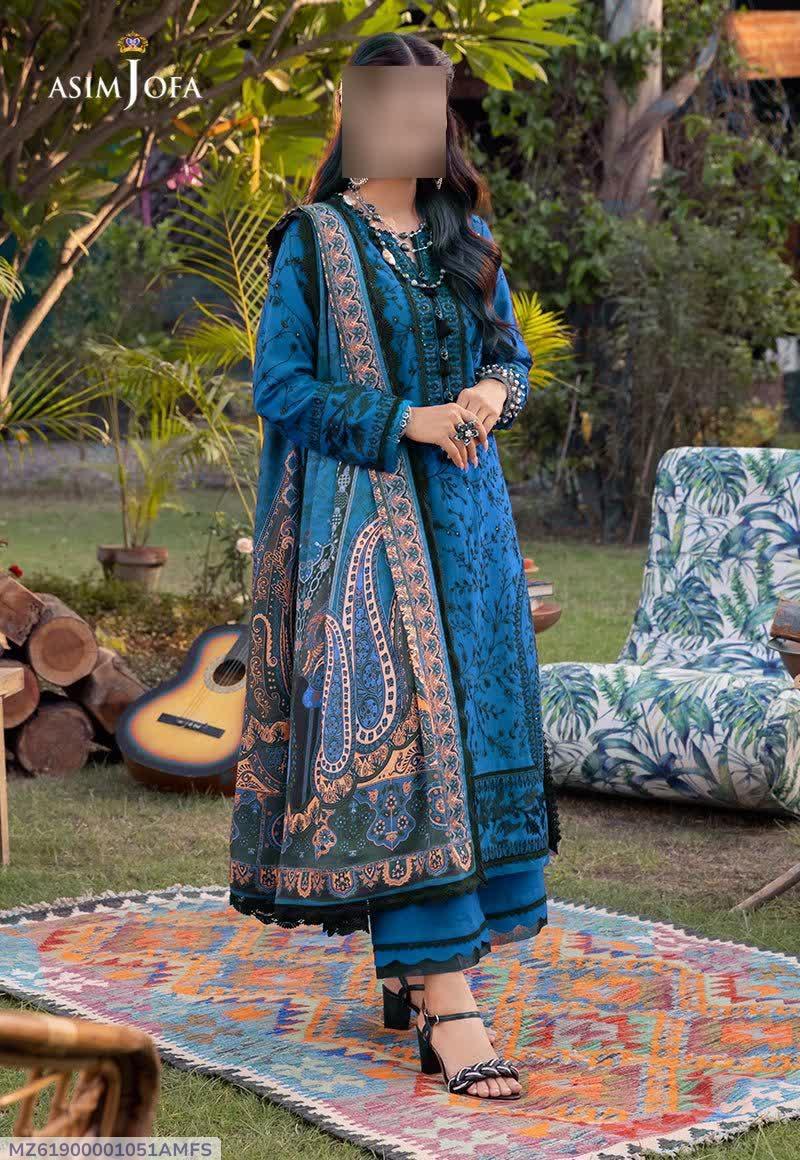 3 Pcs Women's Unstitched Sequins Embroidered Suit