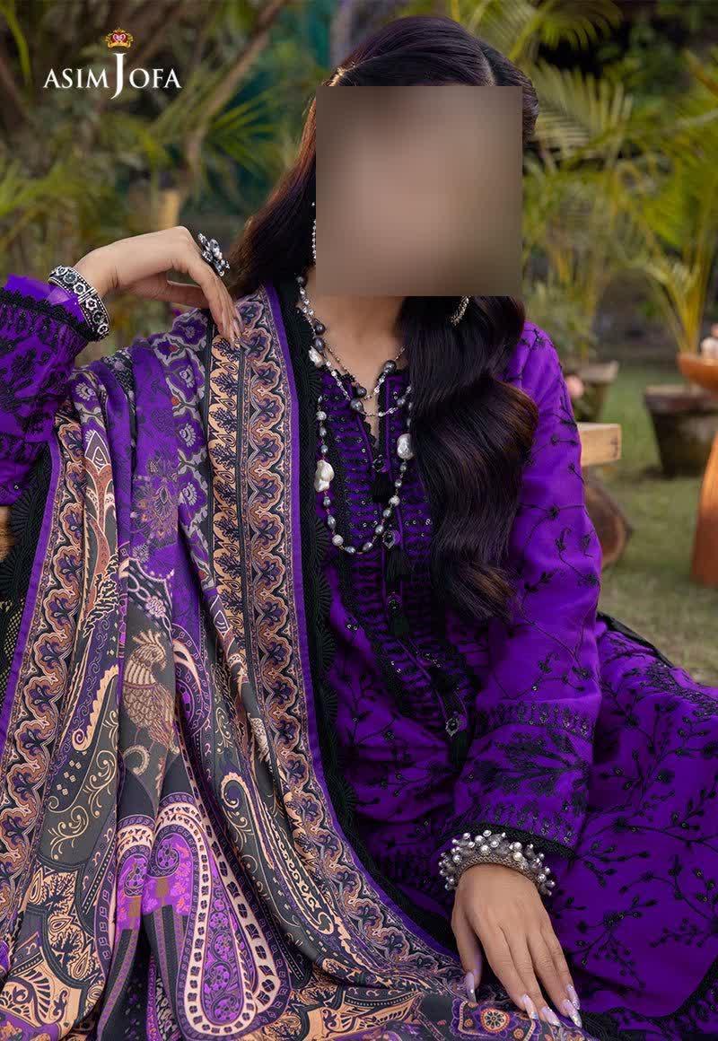 3 Pcs Women's Unstitched Sequins Embroidered Suit