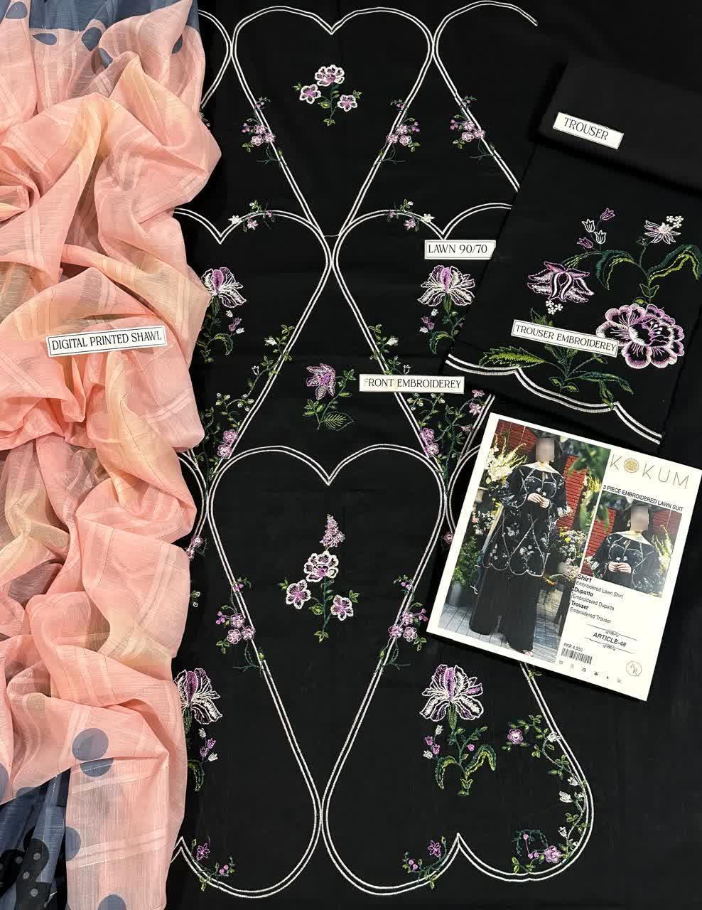 3 Pcs Women's Unstitched Embroidered Suit