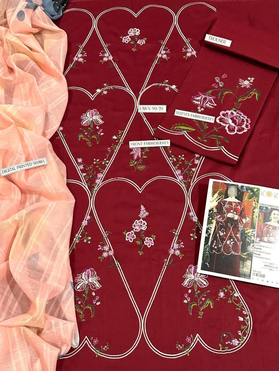 3 Pcs Women's Unstitched Embroidered Suit