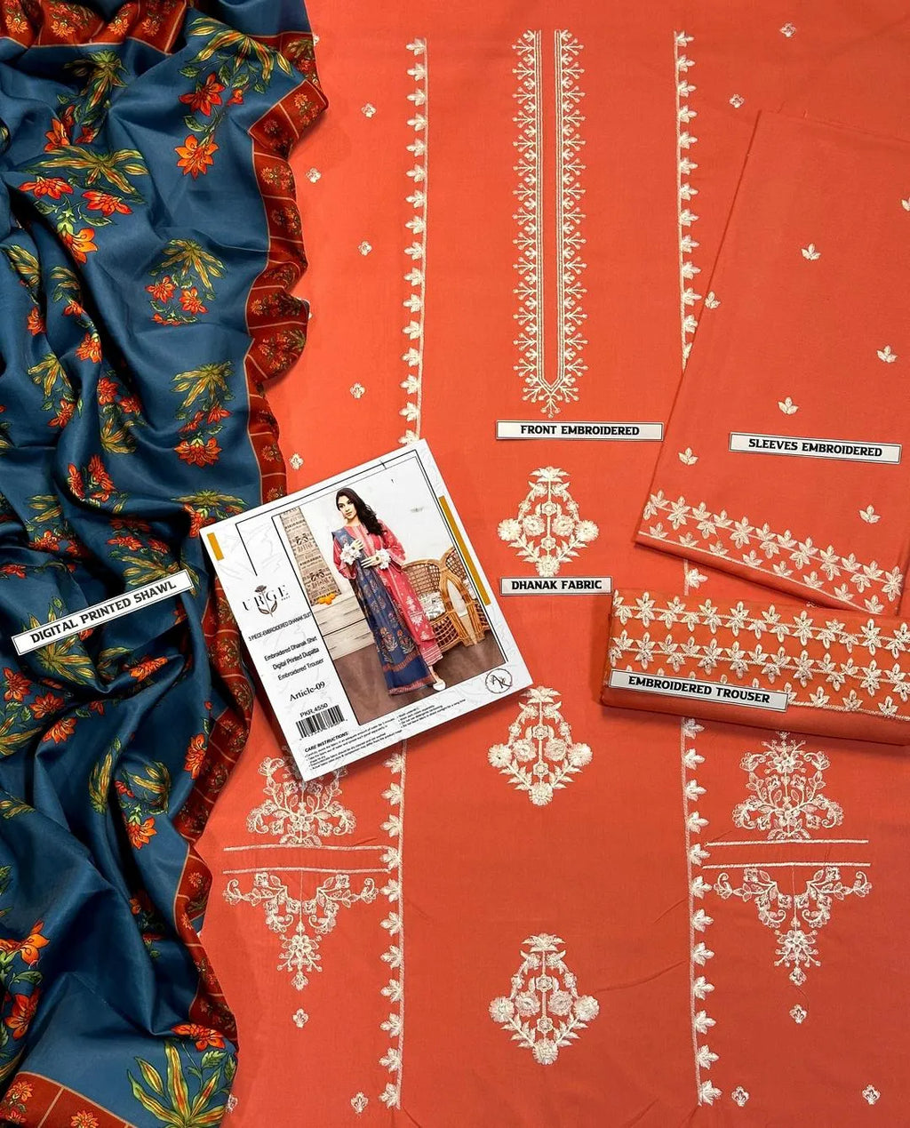 3 Pcs Women's Unstitched Embroidered Suit