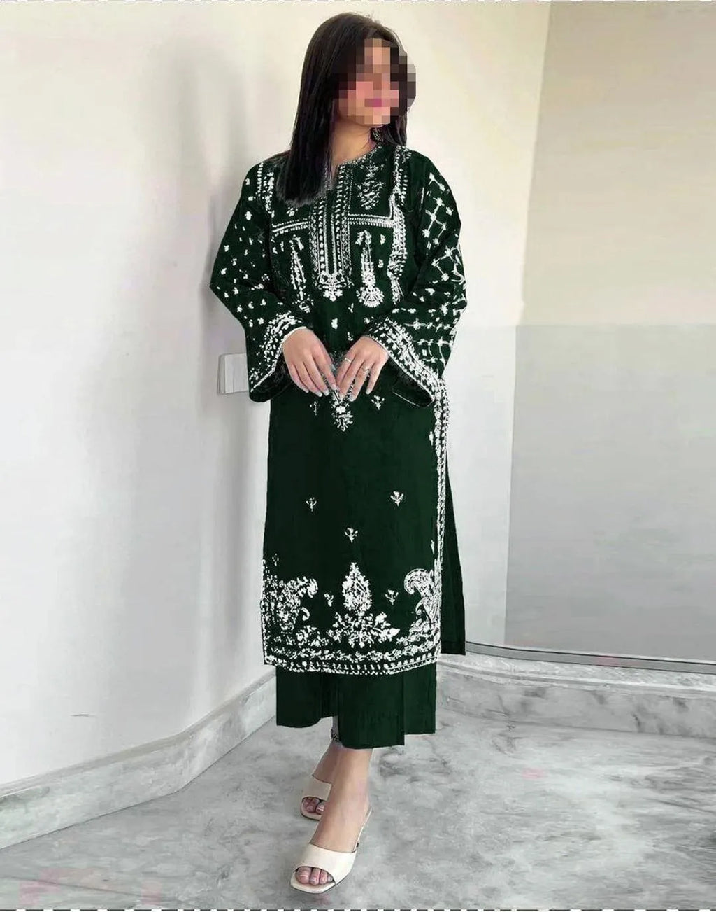 2 Pcs Women's Unstitched Embroidered Suit