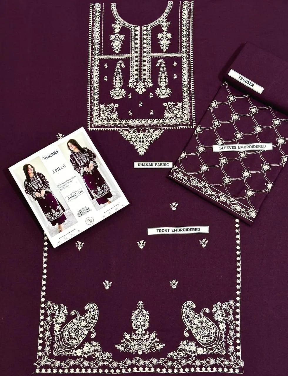 2 Pcs Women's Unstitched Embroidered Suit