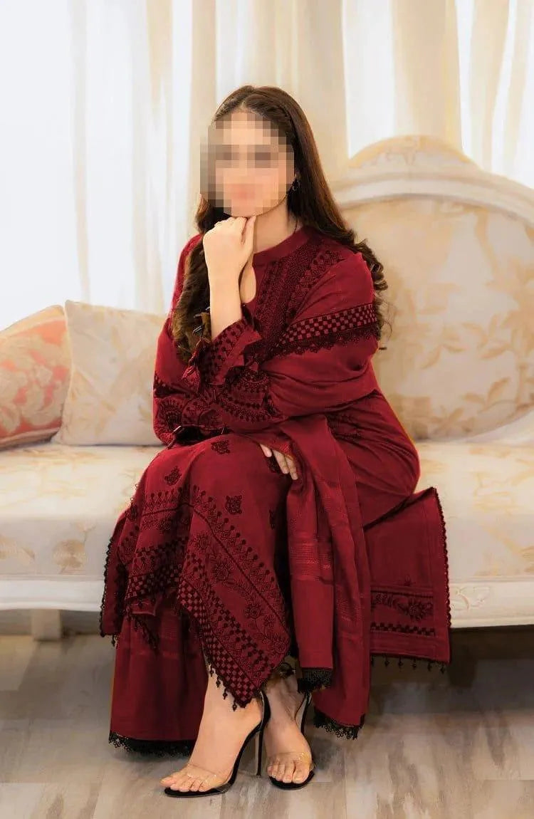 3 Pcs Women's Unstitched Embroidered Suit