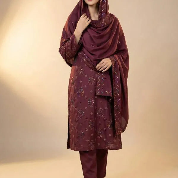 3 Pcs Women's Unstitched Embroidered Suit