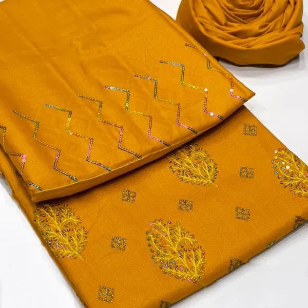 3 Pcs Women's Unstitched Embroidered Suit