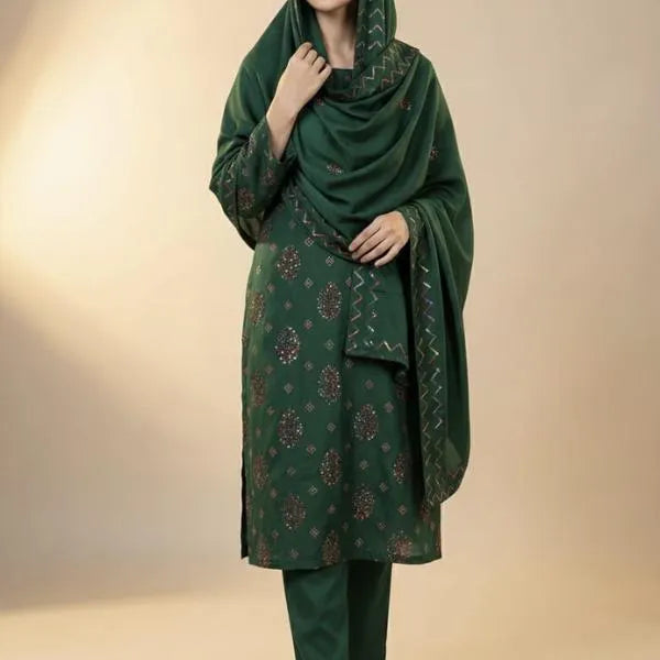 3 Pcs Women's Unstitched Embroidered Suit