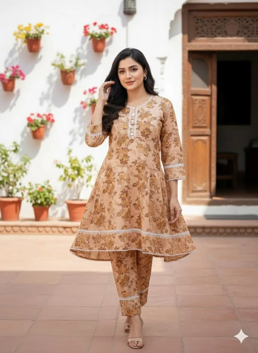 SByS Presents 2 Pcs Women's Stitched Khaddar Printed Frock And Trouser