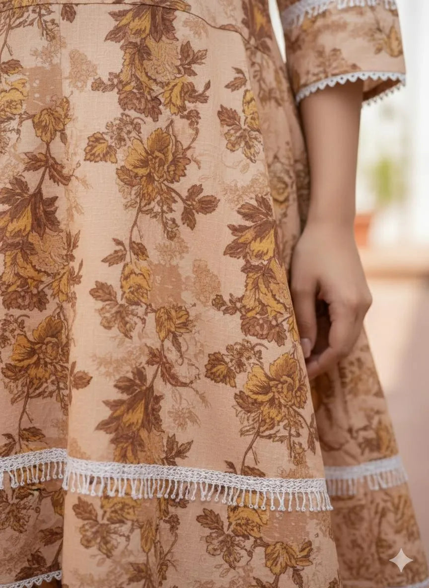 SByS Presents 2 Pcs Women's Stitched Khaddar Printed Frock And Trouser