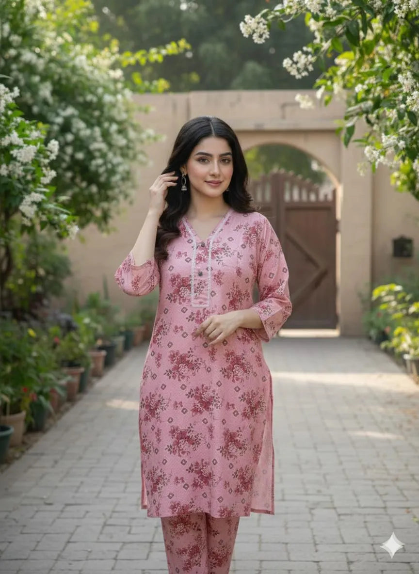 SByS Presents 2 Pcs Women's Stitched Khaddar Printed Frock And Trouser