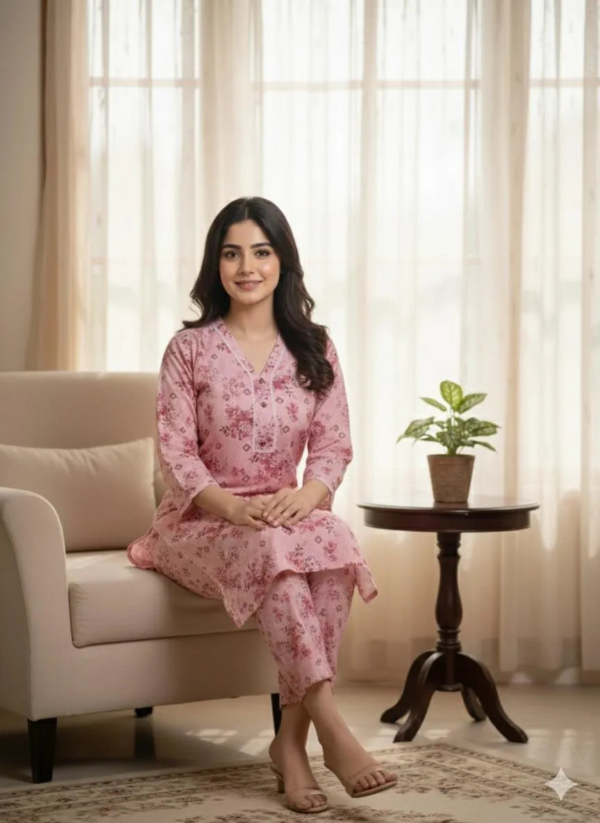 SByS Presents 2 Pcs Women's Stitched Khaddar Printed Frock And Trouser