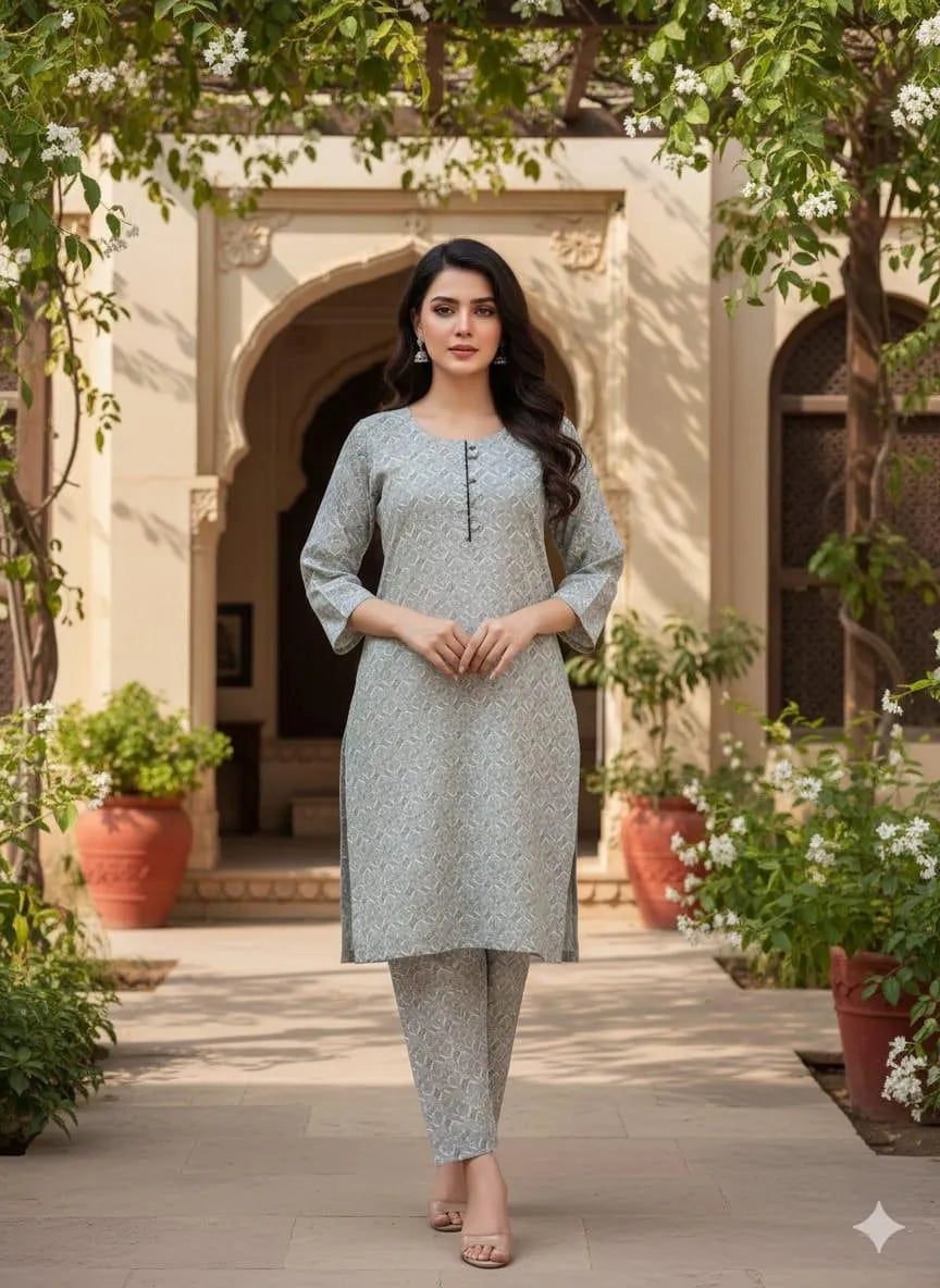 SByS Presents 2 Pcs Women's Stitched Khaddar Printed Frock And Trouser