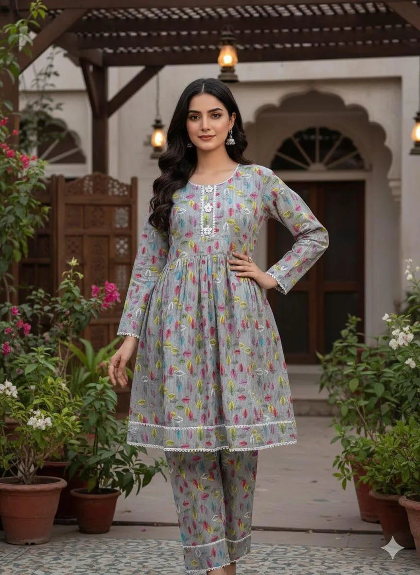 SByS Presents 2 Pcs Women's Stitched Khaddar Printed Frock And Trouser