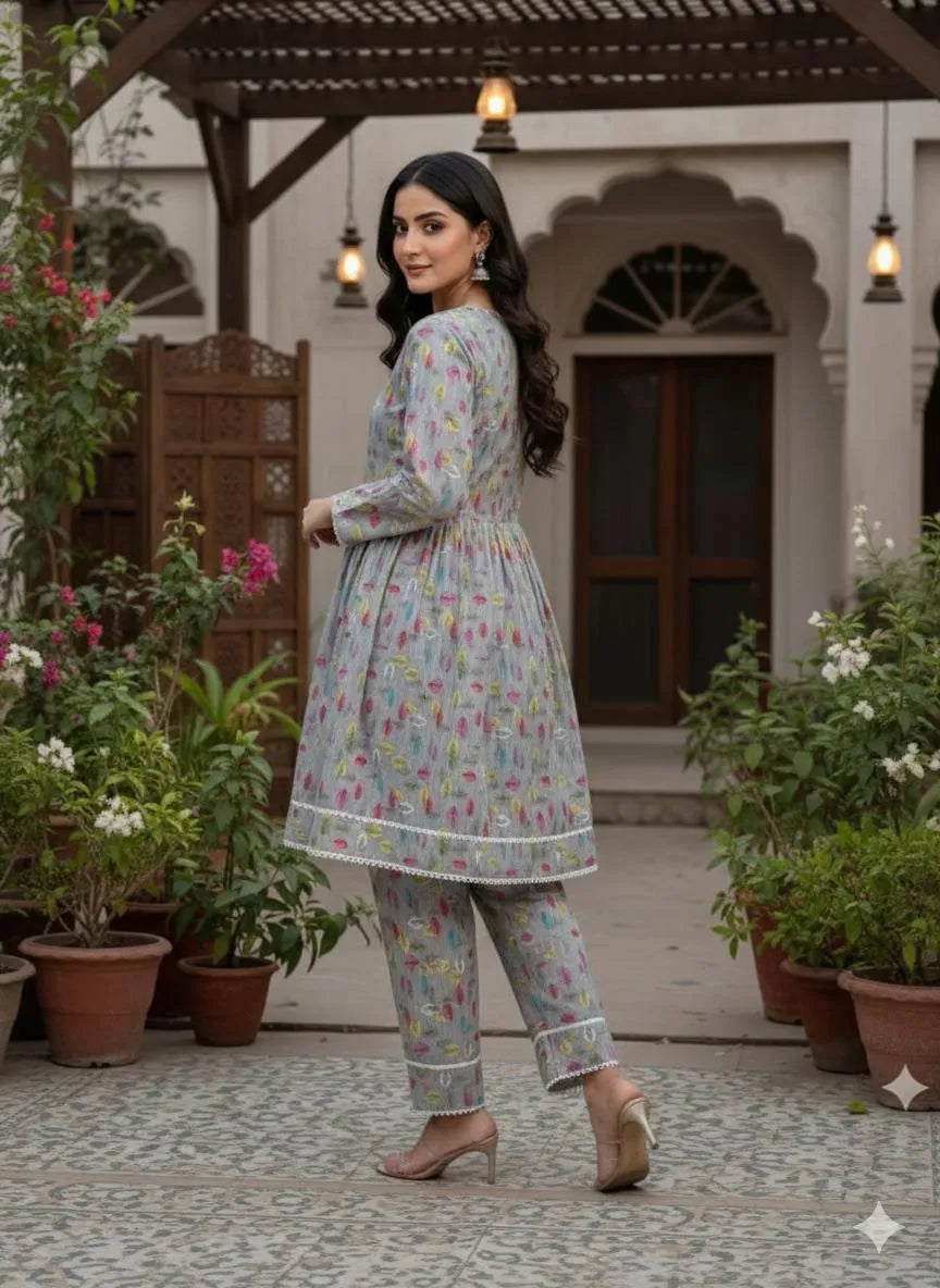 SByS Presents 2 Pcs Women's Stitched Khaddar Printed Frock And Trouser