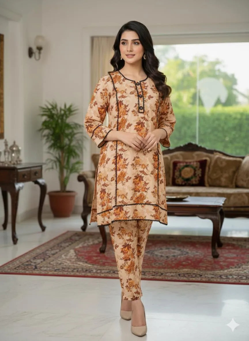 SbyS Presents 2 Pcs Women's Winter Khaddar Printed Shirt And Trouser