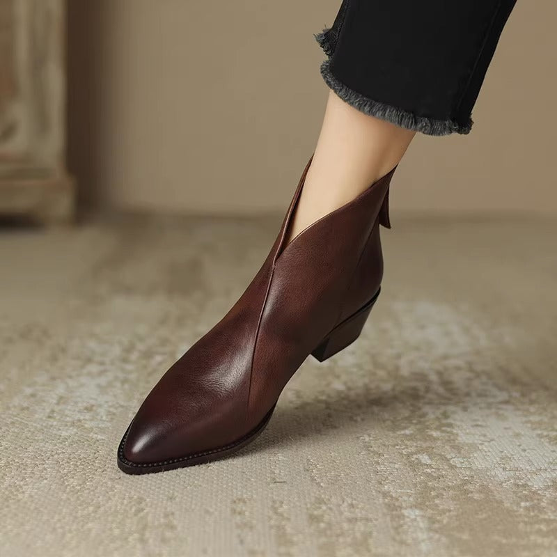 Retro Martin Boots Spring and Autumn Single Boots Women's Medium Heel Pointed Toe Thick Heel Short Boots Ankle Boots